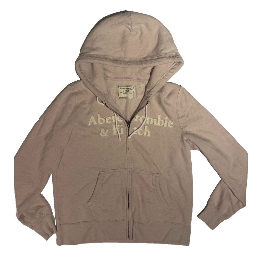 Y2K Abercrombie & Fitch Pink Logo Spell Out Full Zip Sweatshirt Womens Large